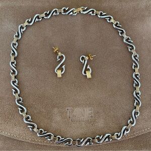 Vintage 80s TANE Orfebres Mexico Sterling Silver Gold Vermeil Necklace/Earrings